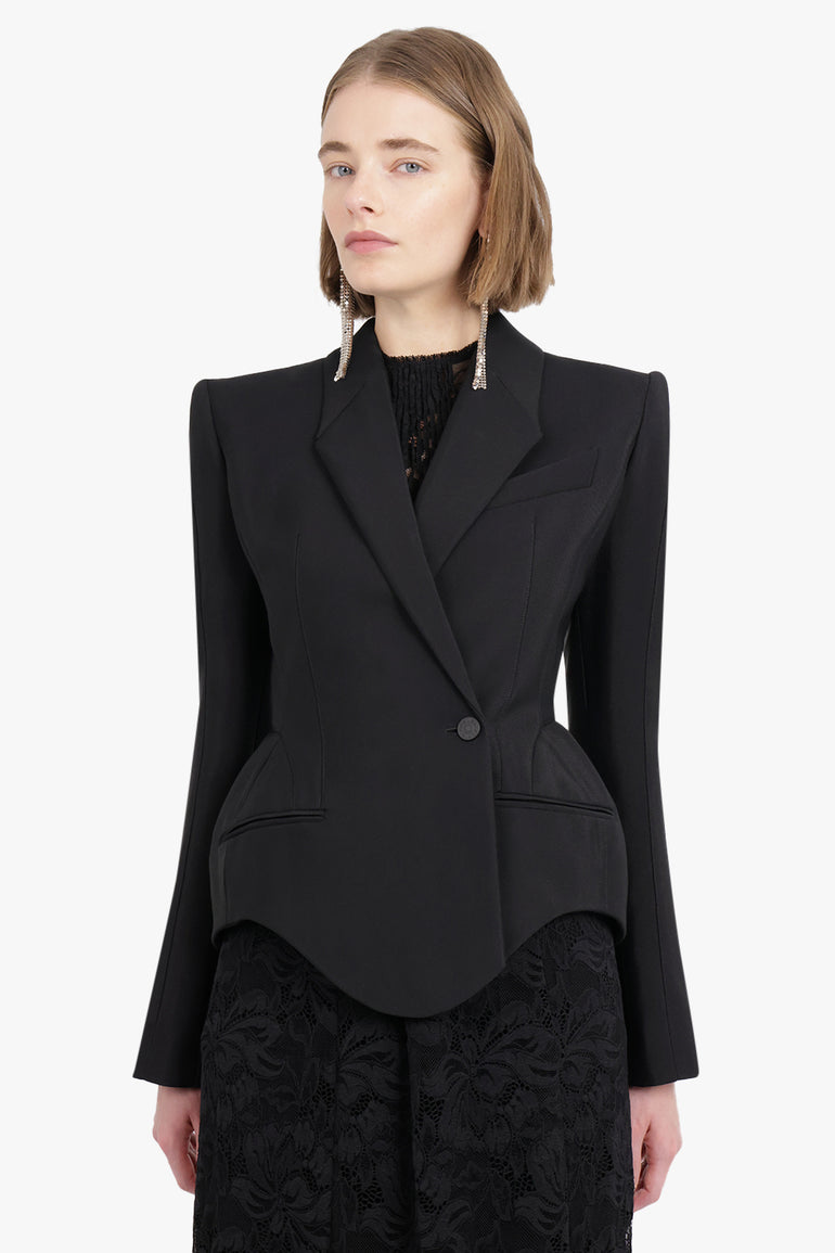 MUGLER RTW CROPPED HEAVY FLUID BLAZER | BLACK