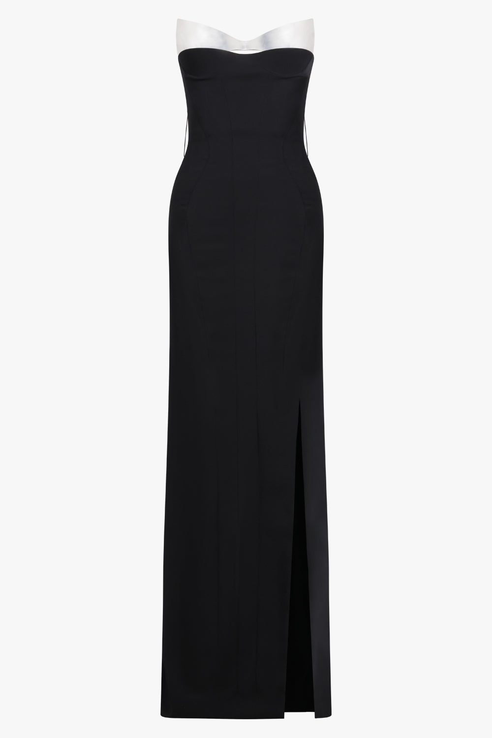 MUGLER RTW METALLIC DETAIL FRONT SLIT MAXI DRESS | BLACK