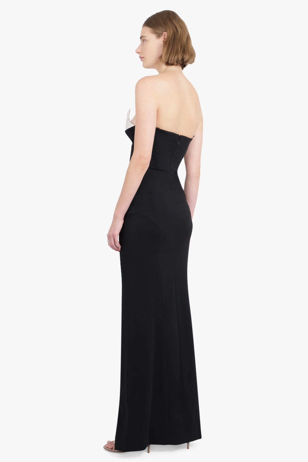 MUGLER RTW METALLIC DETAIL FRONT SLIT MAXI DRESS | BLACK