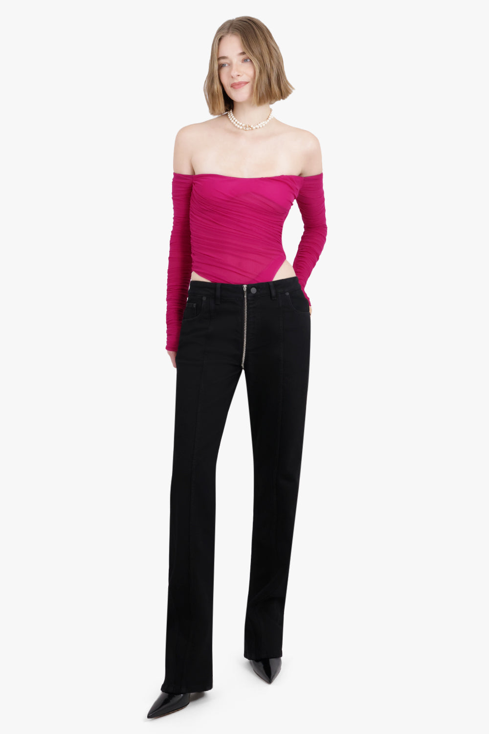 MUGLER RTW FRONT ZIP DETAIL DENIM PANTS | BLACK