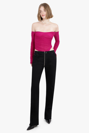 MUGLER RTW FRONT ZIP DETAIL DENIM PANTS | BLACK