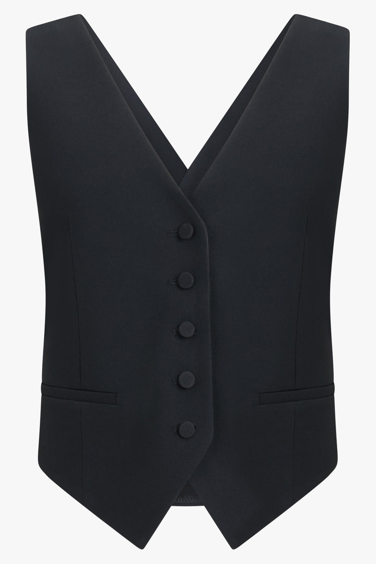 NINA RICCI RTW Cady Drapped Open-Back Vest | Black