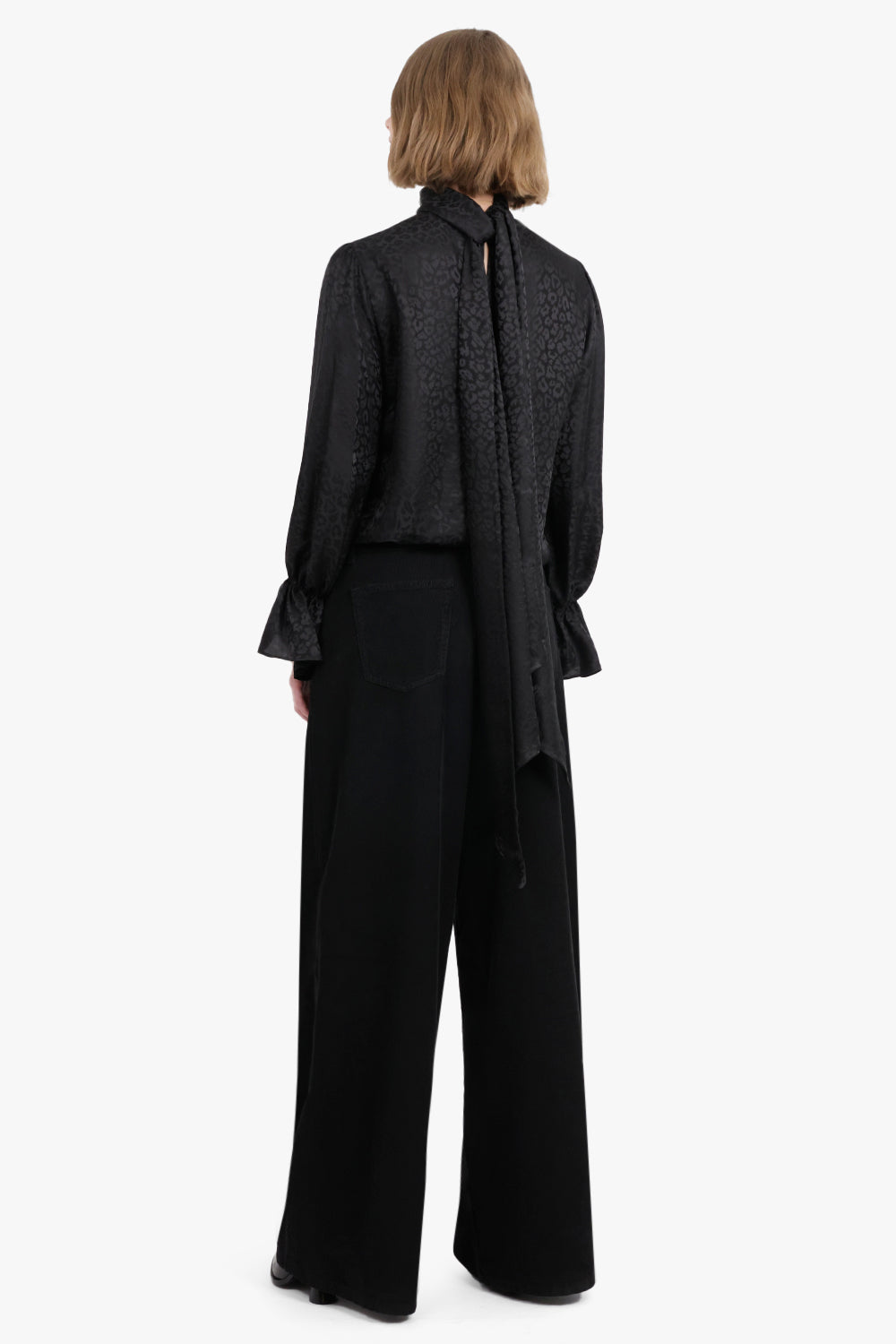 NINA RICCI RTW Leopard-Jacquard Cut-Out Blouse With Back Ties | Black