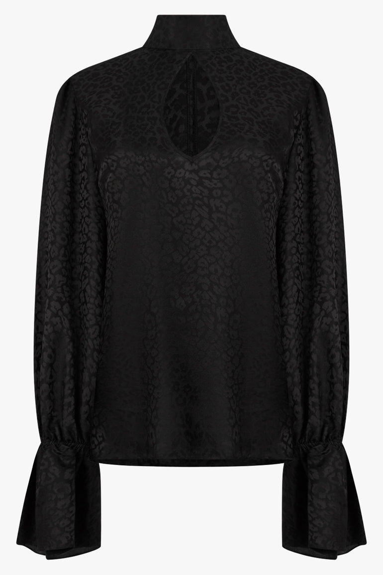 NINA RICCI RTW Leopard-Jacquard Cut-Out Blouse With Back Ties | Black