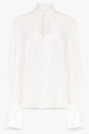 NINA RICCI RTW Leopard-Jacquard Cut-Out Blouse With Back Ties | Cream