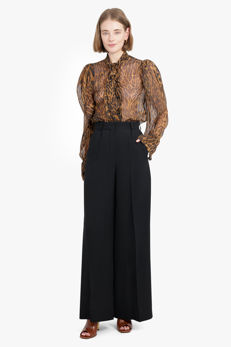 NINA RICCI RTW Leopard-Jacquard Cut-Out Blouse With Back Ties | Leopard