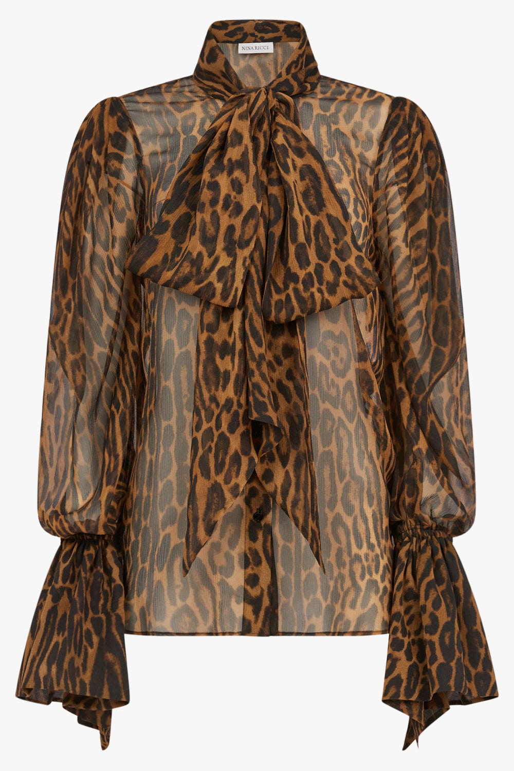NINA RICCI RTW Leopard-Jacquard Cut-Out Blouse With Back Ties | Leopard