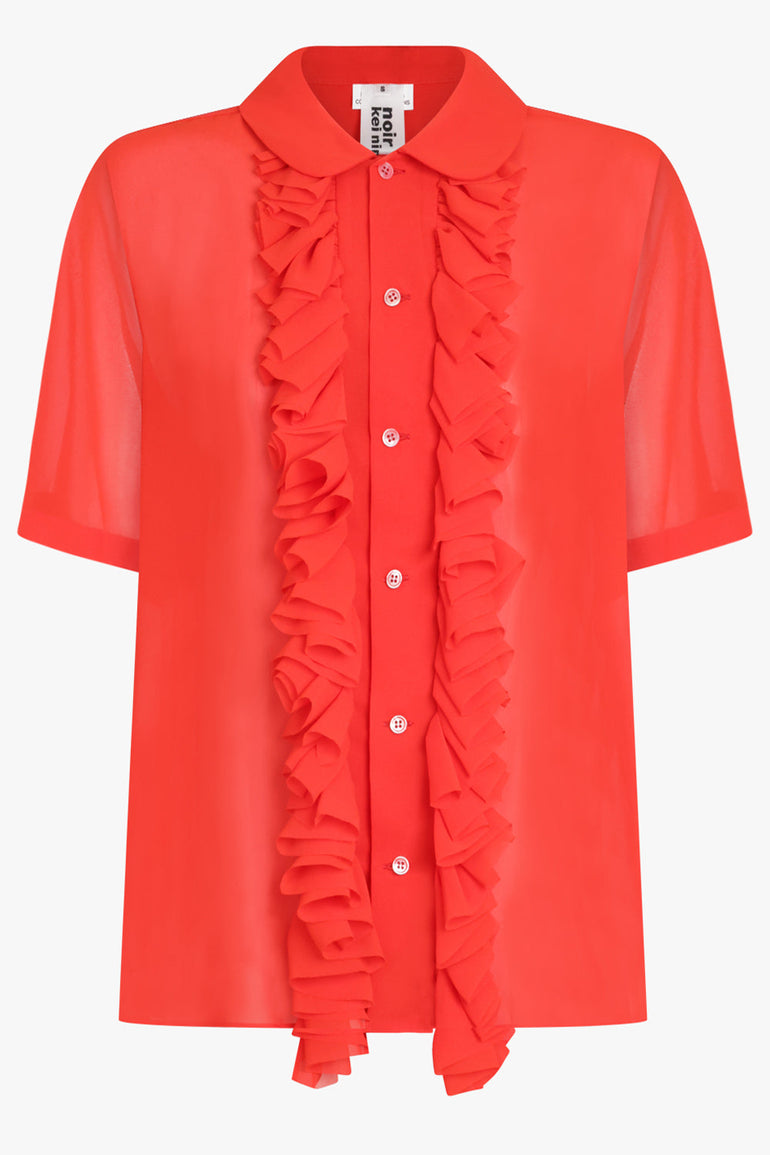 NOIR KEI NINOMIYA RTW Sheer Ruffle Detail S/S Shirt | Red