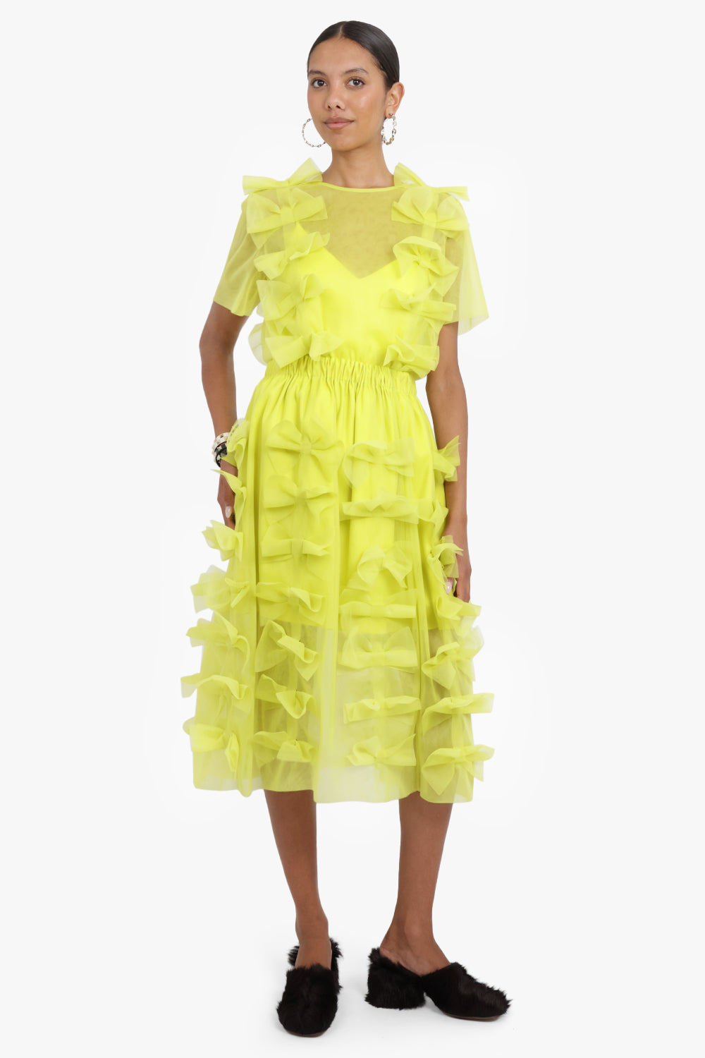 PASKAL RTW TULLE SKIRT WITH BOW APPLIQUES | LIME