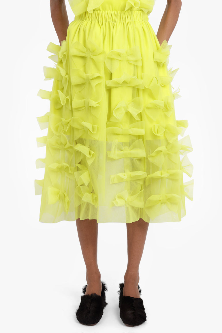 PASKAL RTW TULLE SKIRT WITH BOW APPLIQUES | LIME