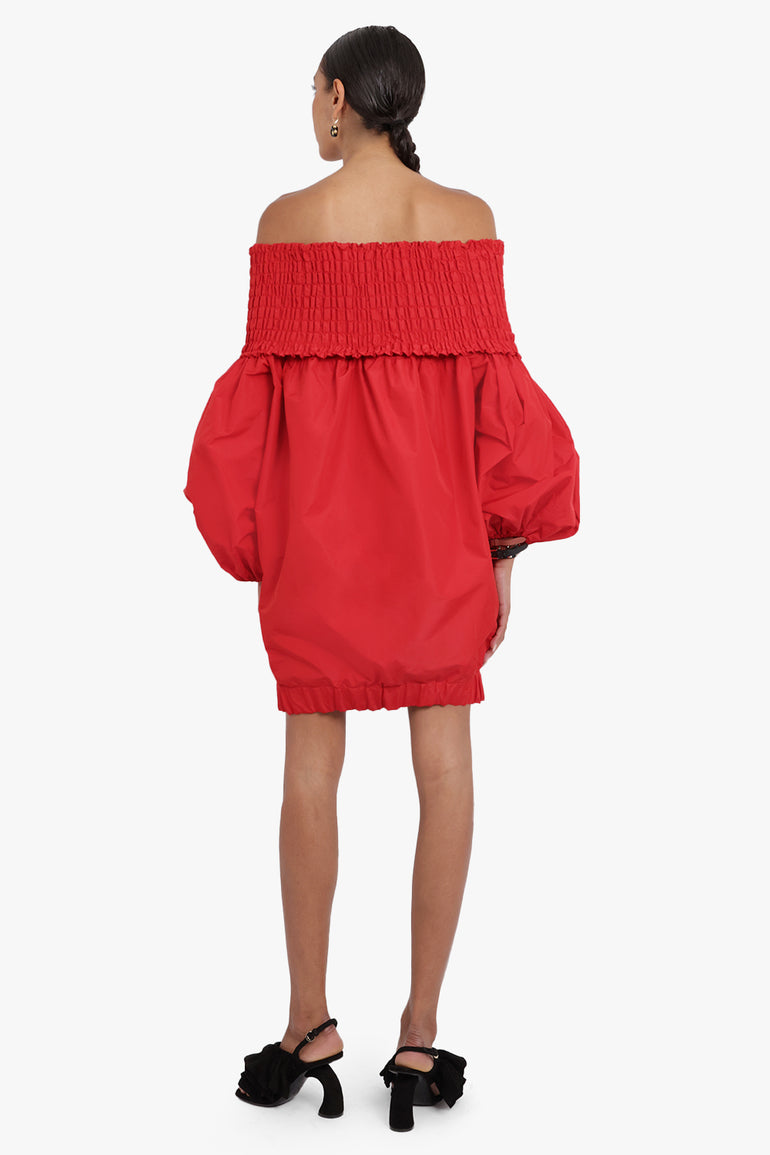 PATOU RTW Off-the-Shoulder Smock Mini Dress in Eco-friendly Faille | Lipstick Red