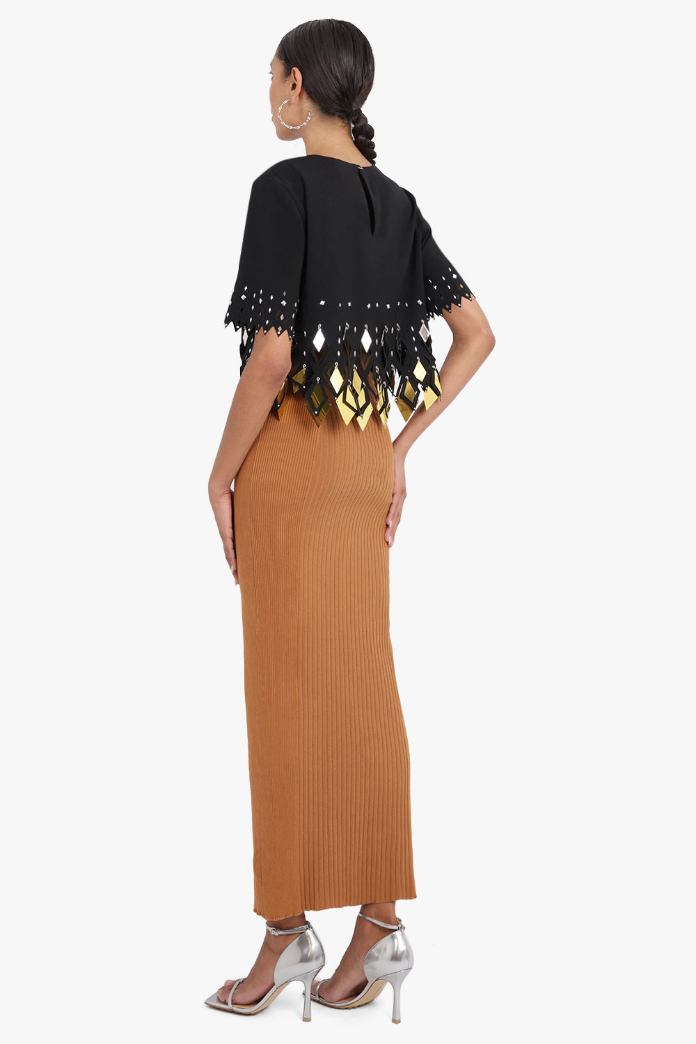 RABANNE RTW BUTTON RIBBED KNIT MAXI SKIRT | CAMEL\GOLD