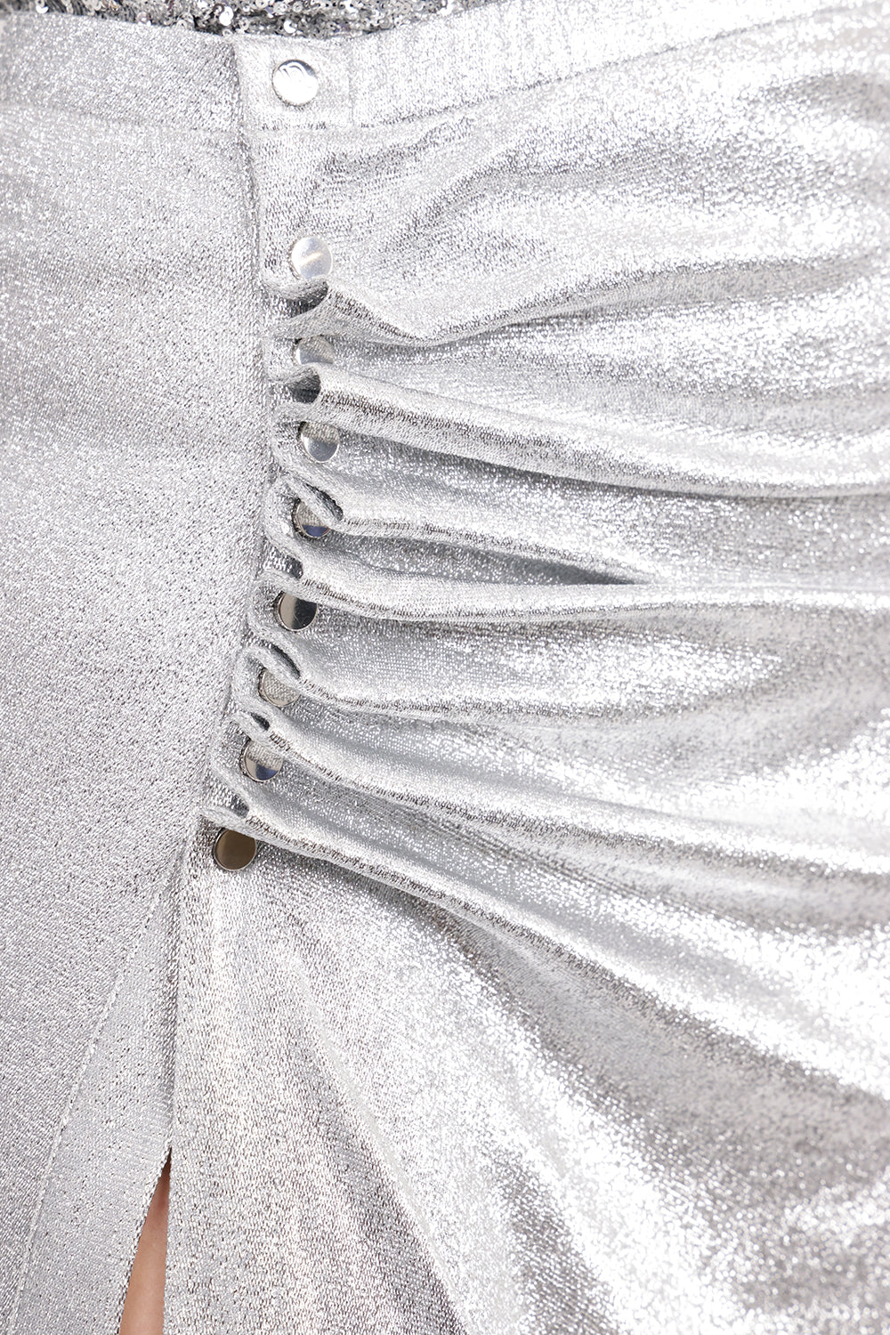 RABANNE RTW STRETCH LUREX JERSEY MIDI SKIRT | SILVER