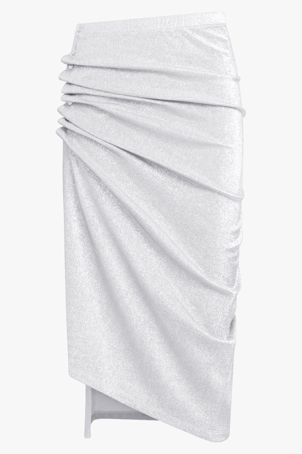 RABANNE RTW STRETCH LUREX JERSEY MIDI SKIRT | SILVER