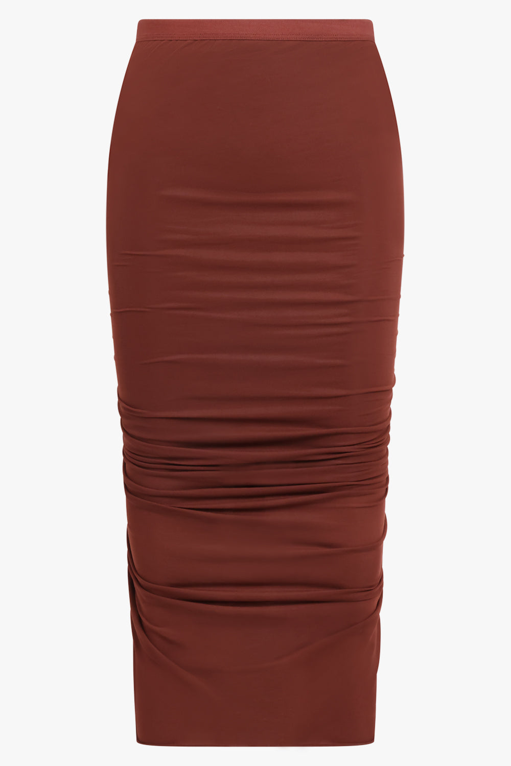 RICK OWENS RTW Shrimp Ruched Midi Skirt | Henna