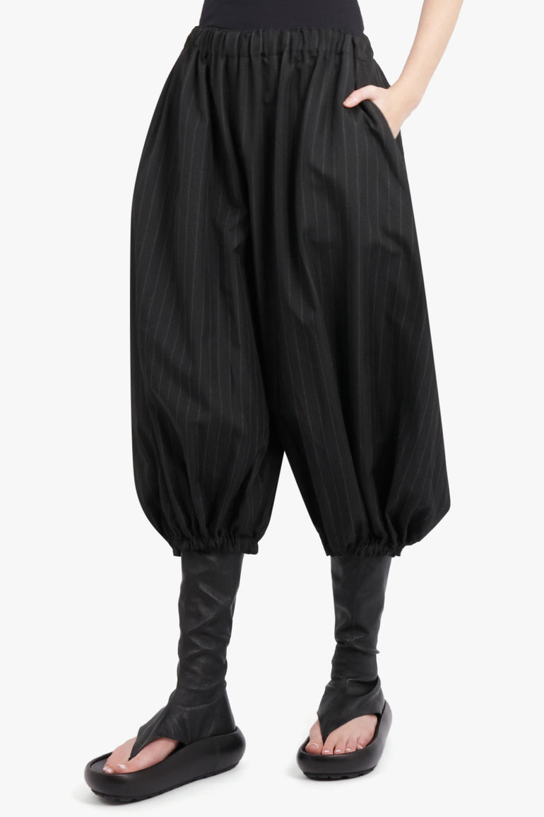 COMME DES GARCONS RTW OVERSIZED DRAWSTRING WAIST SERGE STRIPE PANTS | BLACK