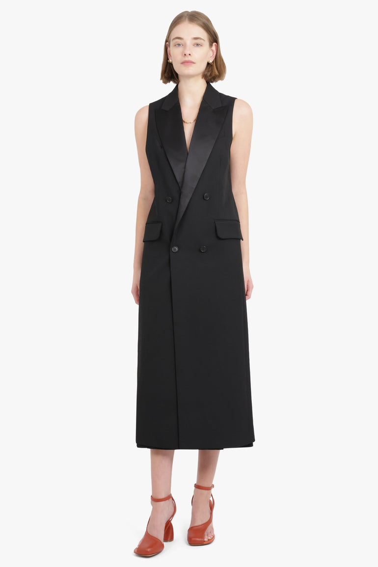 MM6 BY MAISON MARGIELA RTW LONG LENGTH TUXEDO DETAIL GILET VEST | BLACK