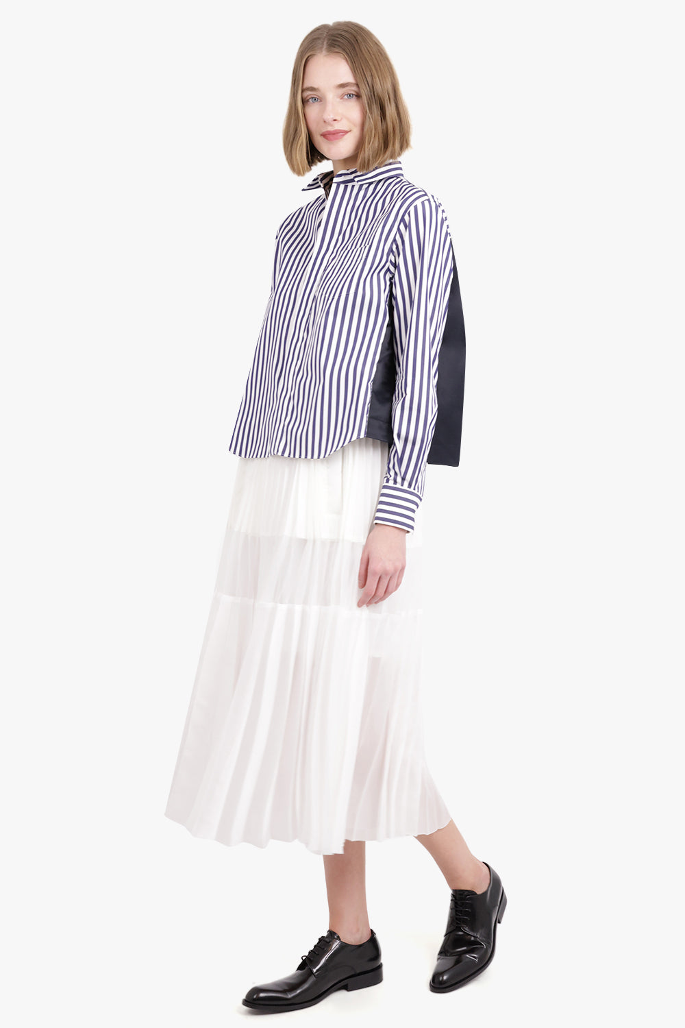 SACAI RTW Cotton Poplin X Nylon Twill Shirt | Navy Stripe