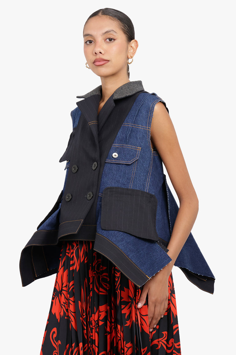 Chalk Stripe Bonding Vest | Navy – Parlour X