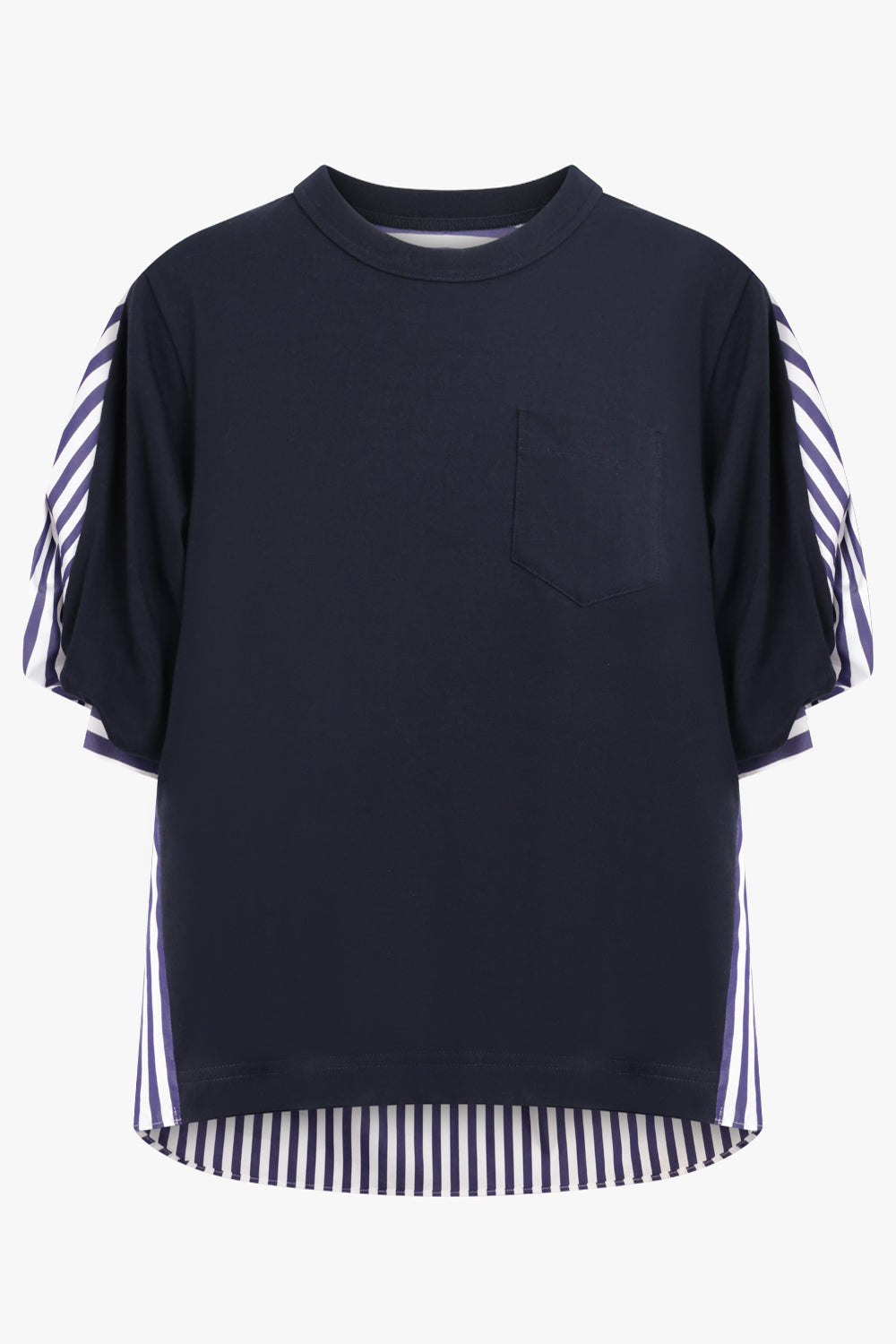 SACAI RTW Cotton Poplin X Cotton Jersey T-Shirt | Navy Stripe