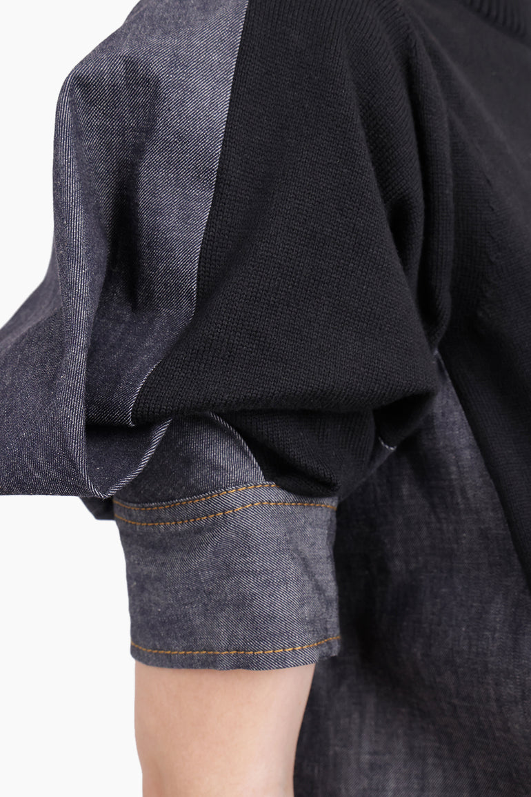 SACAI RTW Denim Knit Pullover | Black/Indigo