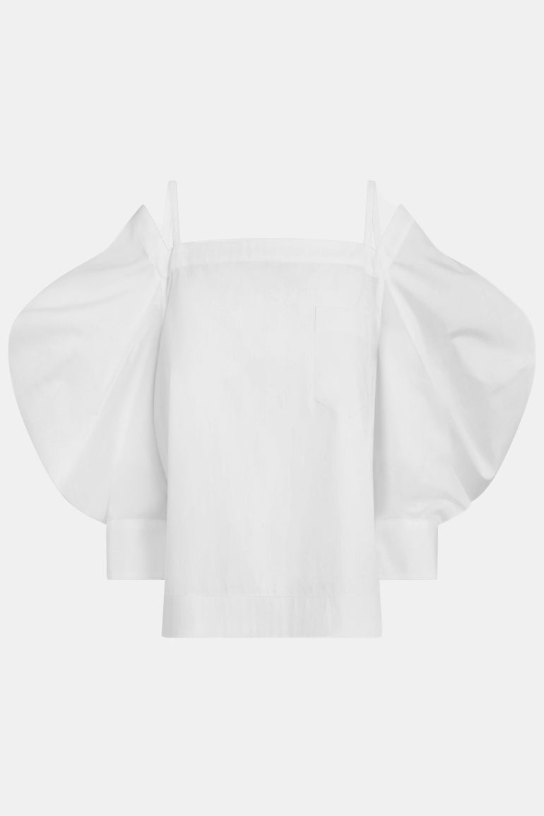 SACAI RTW Off Shoulder Top With Exaggerated Wing Sleeve | Off White