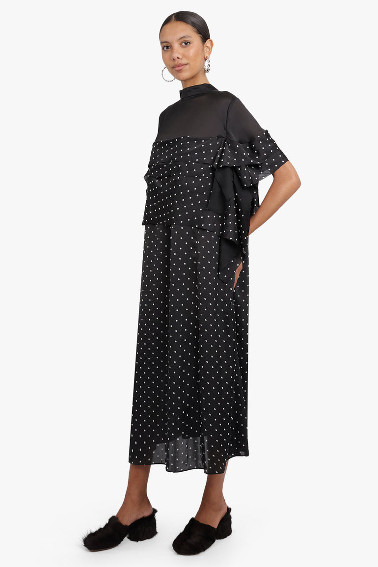 Polka Dot Flock Print Dress | Black – Parlour X