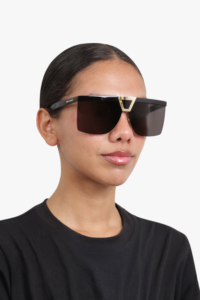 SAINT LAURENT ACCESSORIES BLACK / BLACK/GOLD Gold Detail Sunglasses | Black/Gold