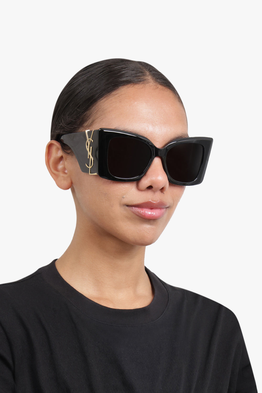 SAINT LAURENT ACCESSORIES BLACK / BLACK/GOLD Large Logo Sunglasses | Black/Gold