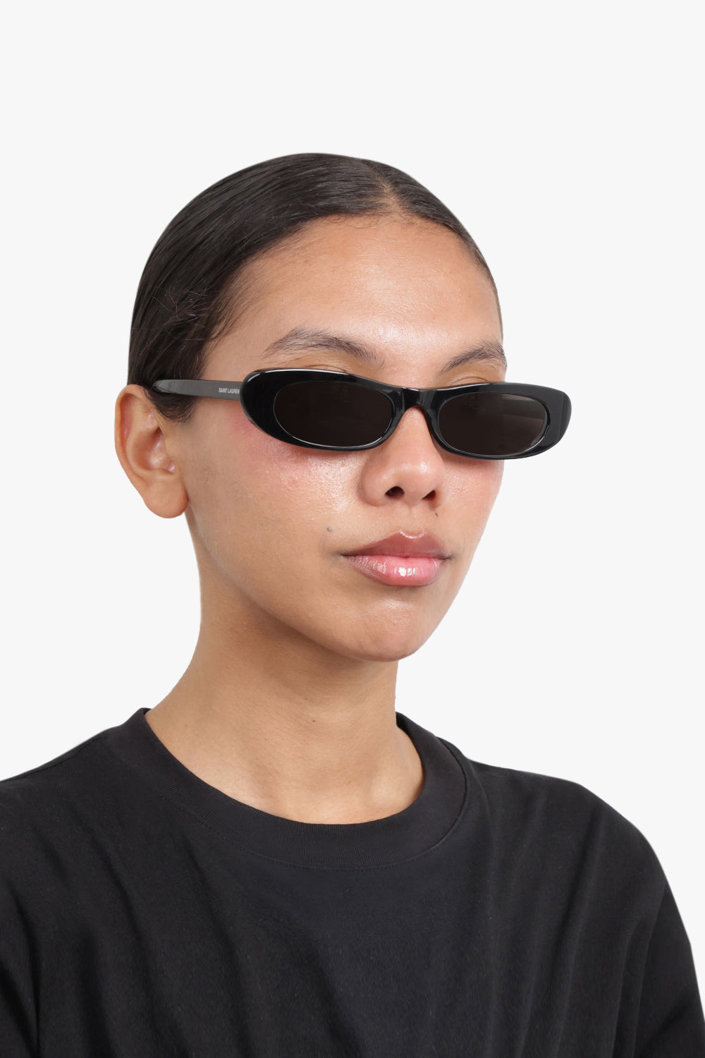 SAINT LAURENT ACCESSORIES BLACK / BLACK Oval Eye Sunglasses | Black