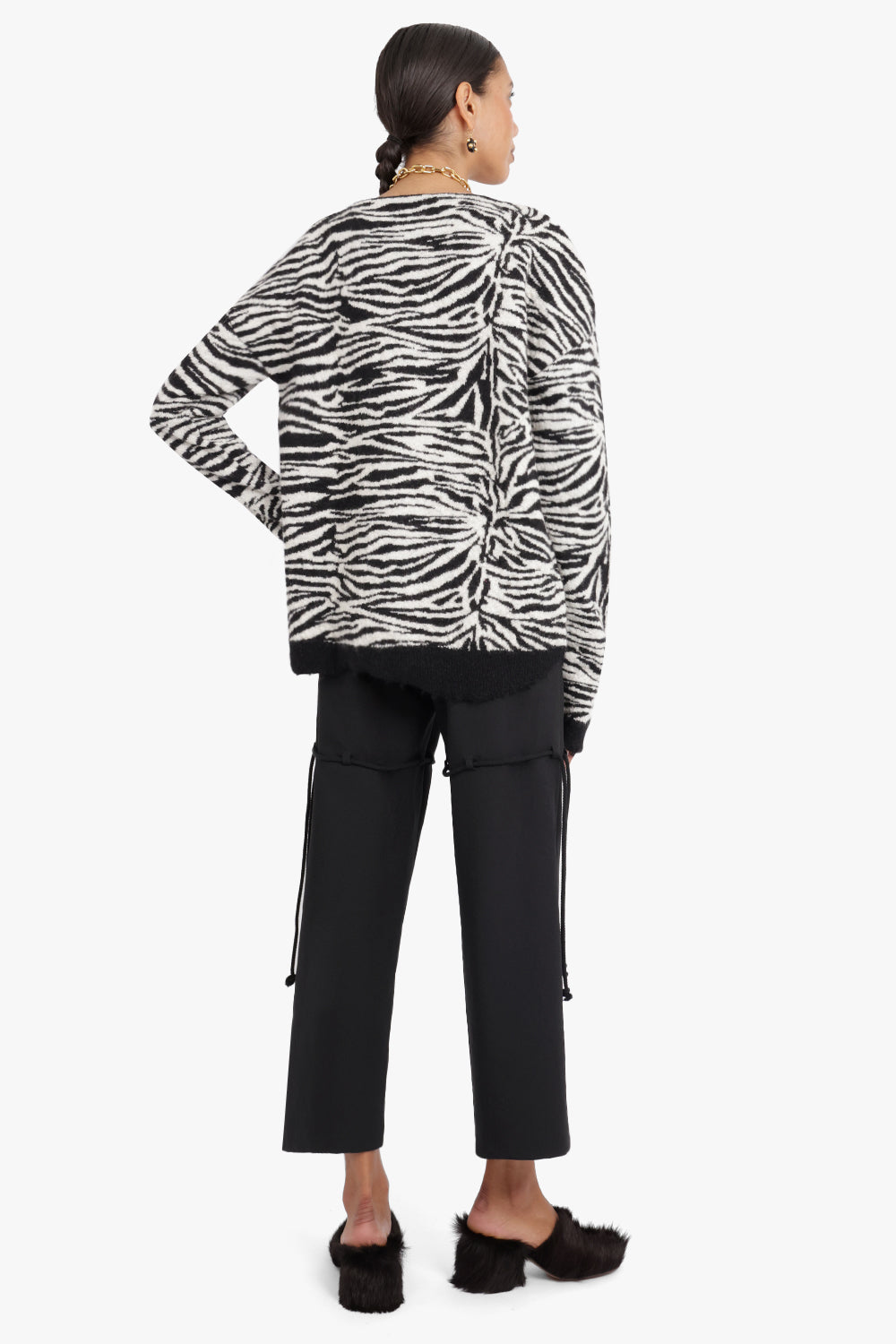SAINT LAURENT RTW ZEBRA PRINT OVERSIZED KNIT L/S BLACK/WHITE
