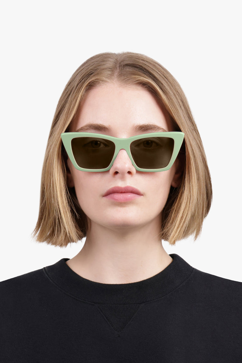 SAINT LAURENT ACCESSORIES GREEN / LIGHT GREEN/GREY Sl 276 Mica Large Cat Eye Acetate Sunglasses | Light Green/Grey