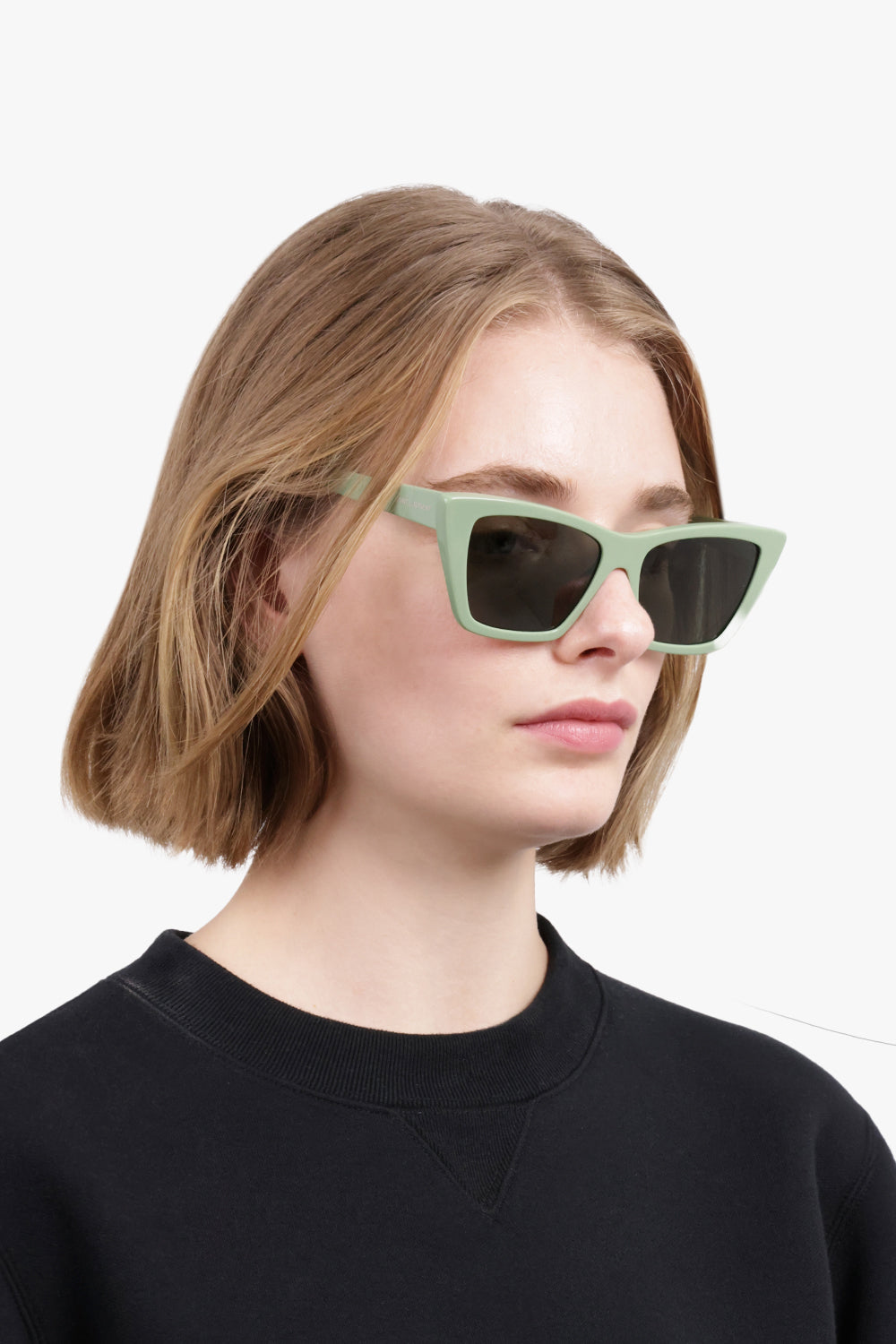 SAINT LAURENT ACCESSORIES GREEN / LIGHT GREEN/GREY Sl 276 Mica Large Cat Eye Acetate Sunglasses | Light Green/Grey