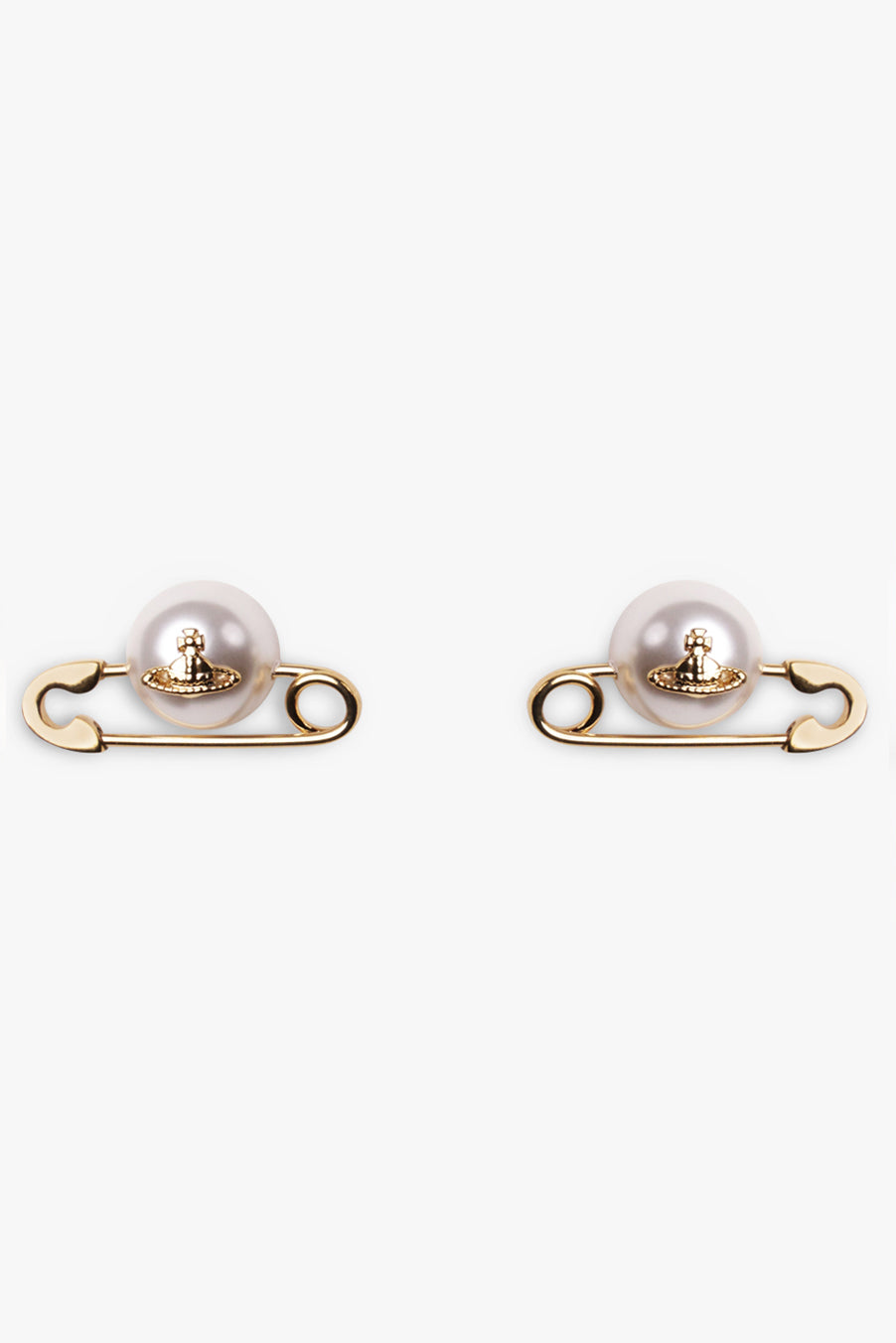 VIVIENNE WESTWOOD JEWELLERY GOLD JORDAN SAFETY PIN PEARL EARRINGS | GOLD