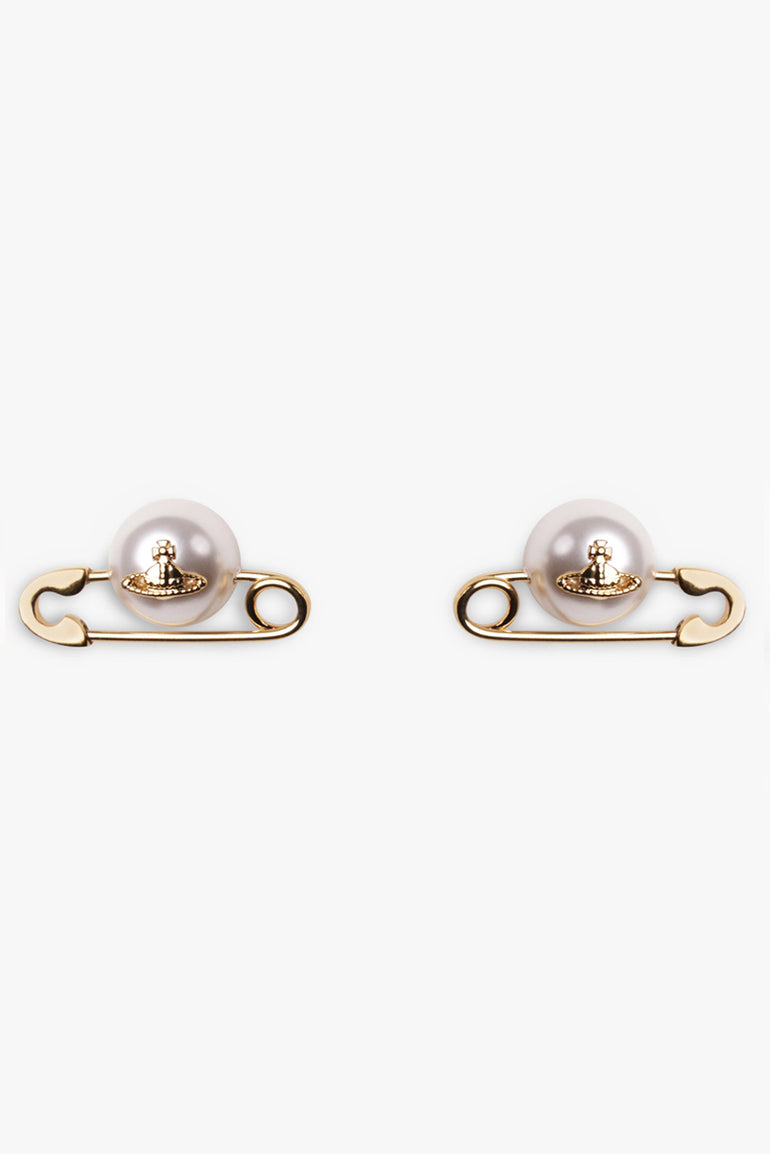 VIVIENNE WESTWOOD JEWELLERY GOLD JORDAN SAFETY PIN PEARL EARRINGS | GOLD
