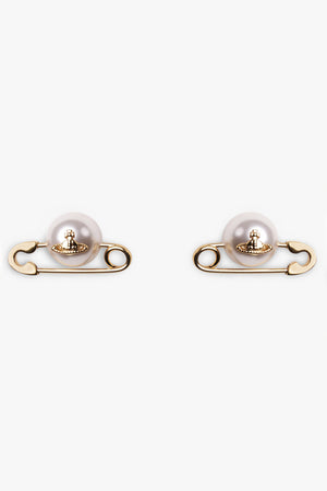VIVIENNE WESTWOOD JEWELLERY GOLD JORDAN SAFETY PIN PEARL EARRINGS | GOLD