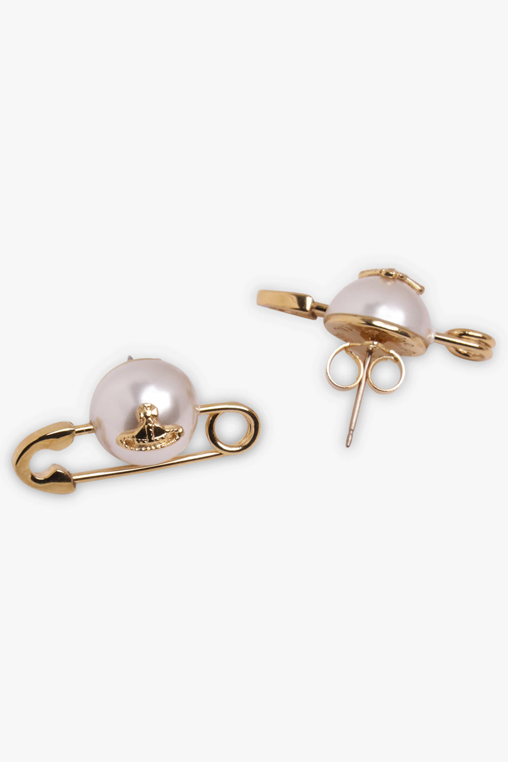 VIVIENNE WESTWOOD JEWELLRY GOLD / GOLD JORDAN SAFETY PIN PEARL EARRINGS | GOLD