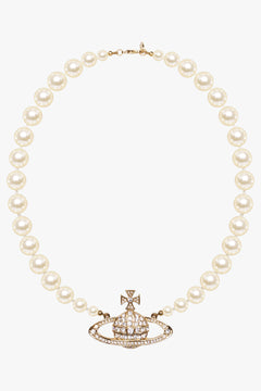 VIVIENNE WESTWOOD JEWELLERY GOLD / White/Gold One Row Pearl Bas Relief Choker | White/Gold