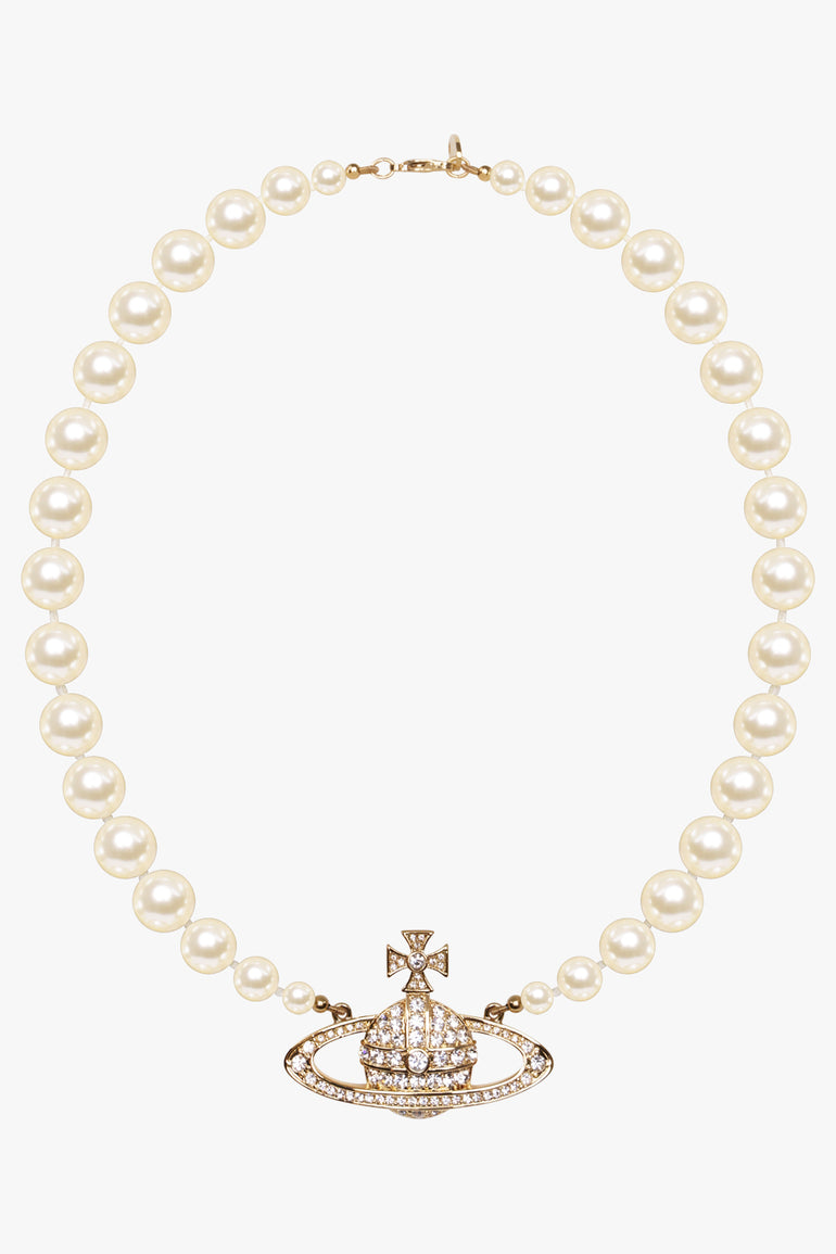 VIVIENNE WESTWOOD JEWELLERY GOLD / White/Gold One Row Pearl Bas Relief Choker | White/Gold