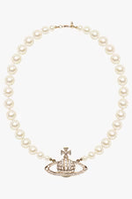 VIVIENNE WESTWOOD JEWELLERY GOLD / White/Gold One Row Pearl Bas Relief Choker | White/Gold