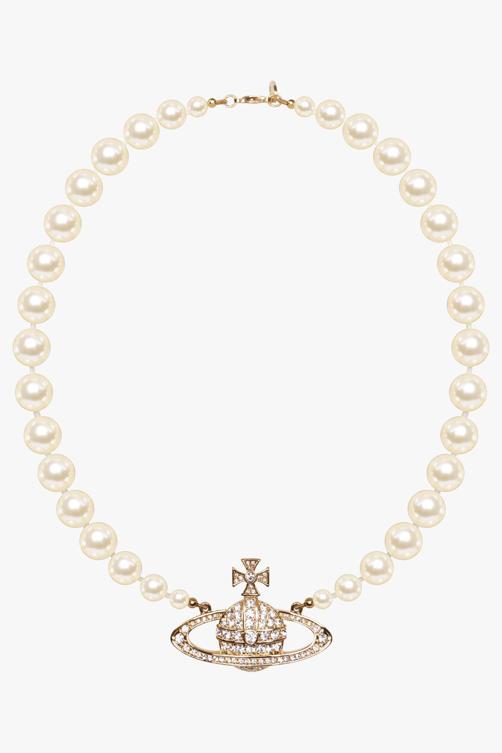 VIVIENNE WESTWOOD JEWELLRY GOLD / White/Gold One Row Pearl Bas Relief Necklace | White/Gold