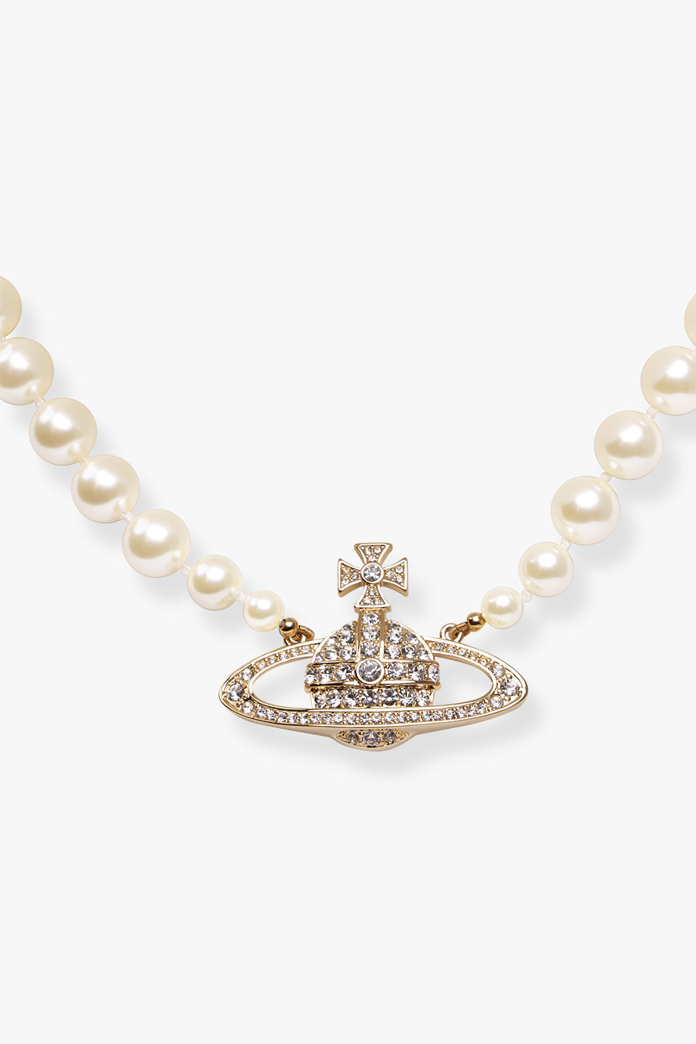 VIVIENNE WESTWOOD JEWELLRY GOLD / White/Gold One Row Pearl Bas Relief Necklace | White/Gold