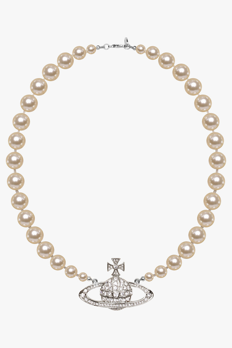 VIVIENNE WESTWOOD JEWELLRY SILVER / White/Silver One Row Pearl Bas Relief Necklace | White/Silver