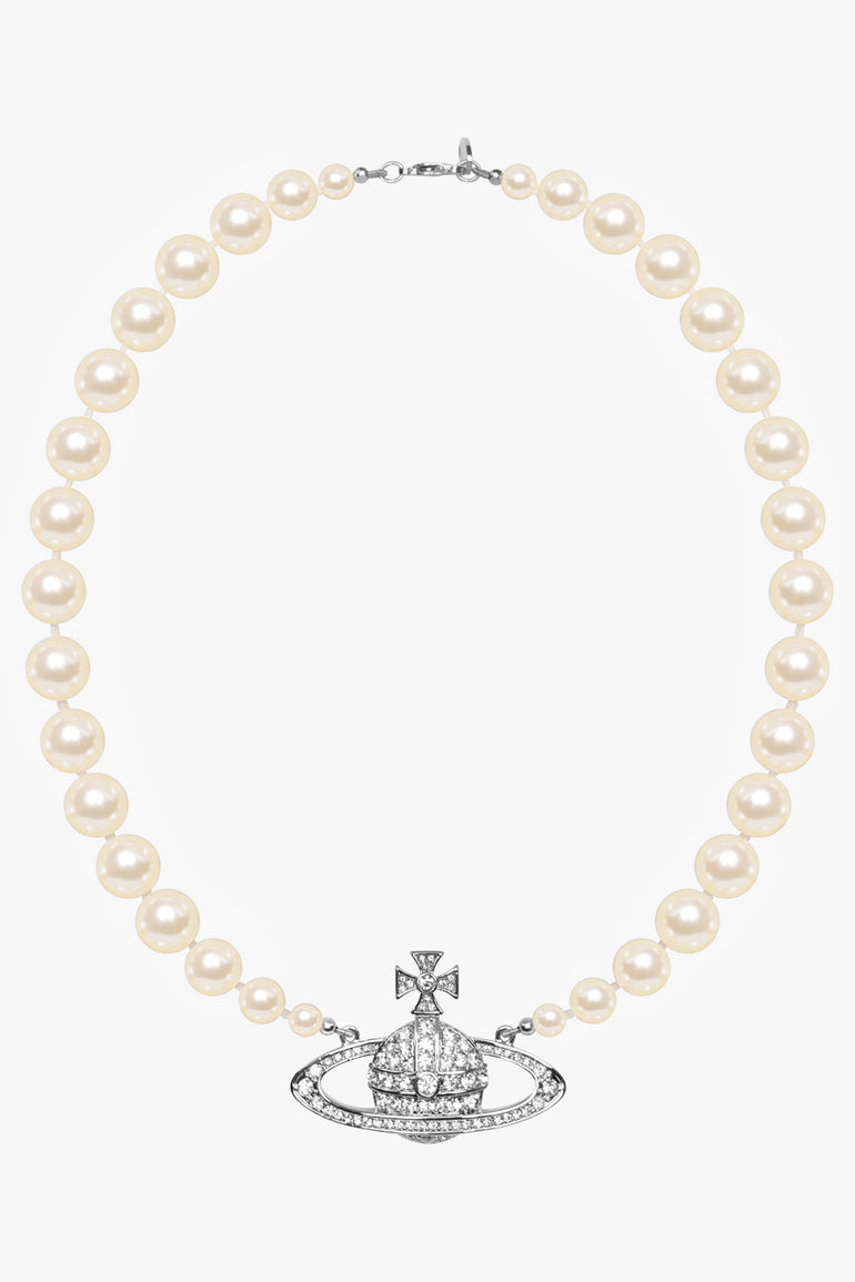 VIVIENNE WESTWOOD JEWELLERY SILVER / White/Silver One Row Pearl Bas Relief Choker | White/Silver