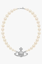 VIVIENNE WESTWOOD JEWELLERY SILVER / White/Silver One Row Pearl Bas Relief Choker | White/Silver