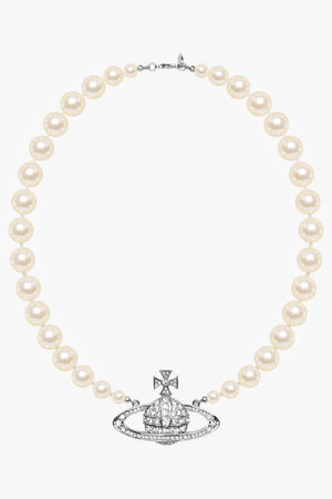 VIVIENNE WESTWOOD JEWELLRY SILVER / White/Silver One Row Pearl Bas Relief Necklace | White/Silver