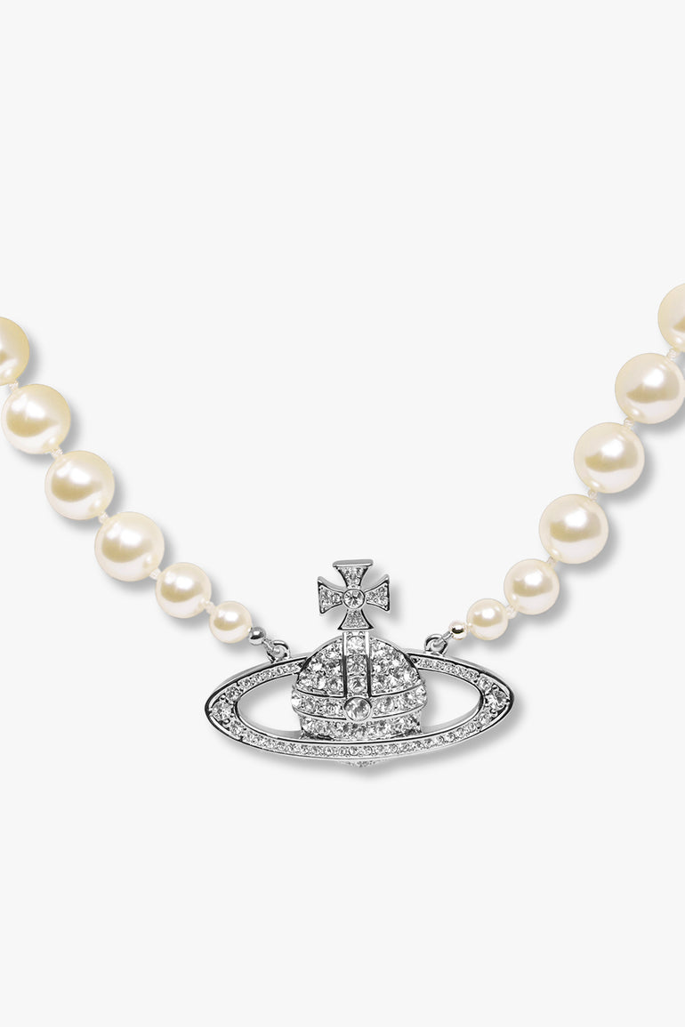 VIVIENNE WESTWOOD JEWELLRY SILVER / White/Silver One Row Pearl Bas Relief Necklace | White/Silver