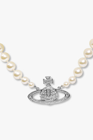 VIVIENNE WESTWOOD JEWELLRY SILVER / White/Silver One Row Pearl Bas Relief Necklace | White/Silver