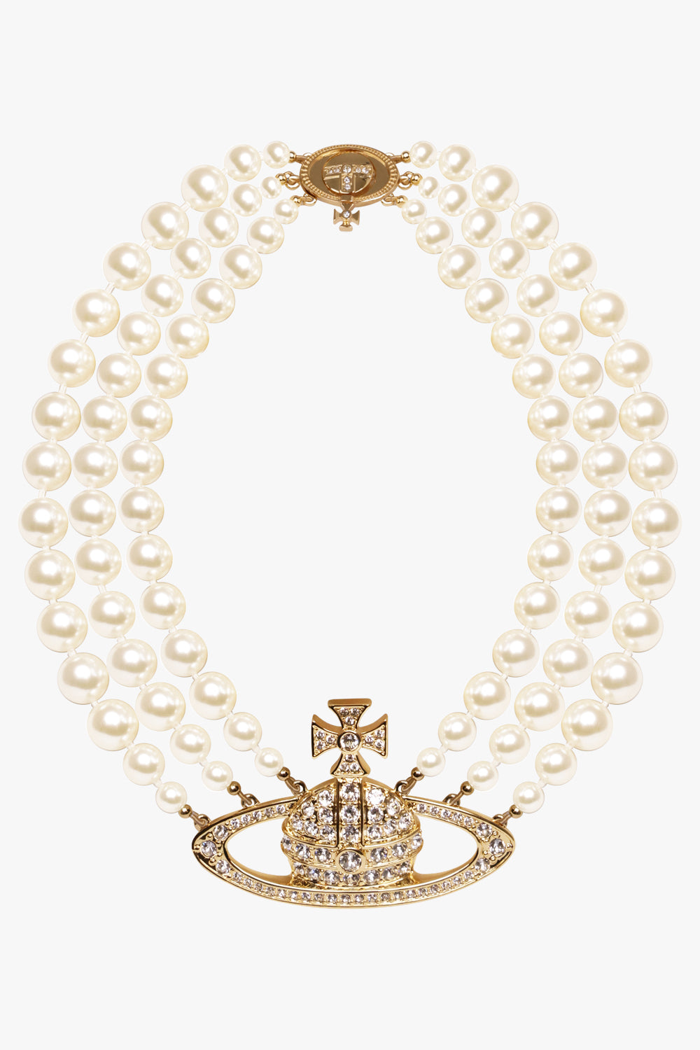 VIVIENNE WESTWOOD JEWELLERY GOLD / White/Gold Three Row Pearl Bas Relief Choker | White/Gold