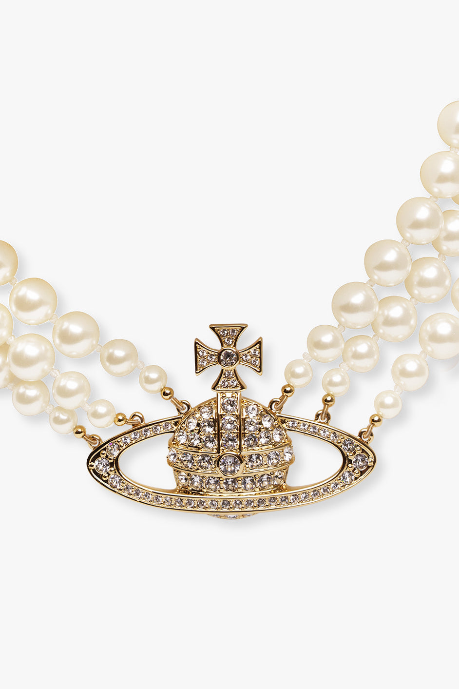 VIVIENNE WESTWOOD JEWELLERY GOLD / White/Gold Three Row Pearl Bas Relief Choker | White/Gold